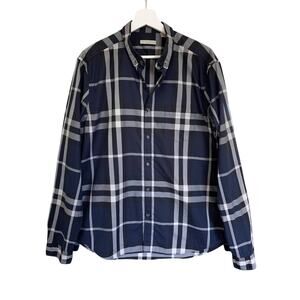 Burberry Brit Shirt Mens XL Navy Check Plaid Button Down Long Sleeve